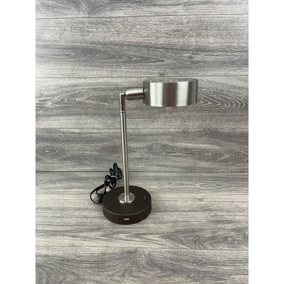 Contemporary Desk Lamp Adjustable USB Charging Port Modern Brushed Stainless - Picture 5 of 11